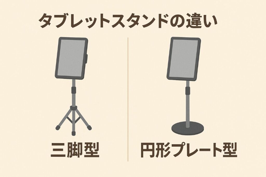 タブレット スタンド の違い 三脚型 円形プレート型