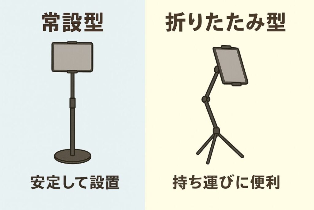 床置きスタンドの「常設型」と「折りたたみ型」の違い
