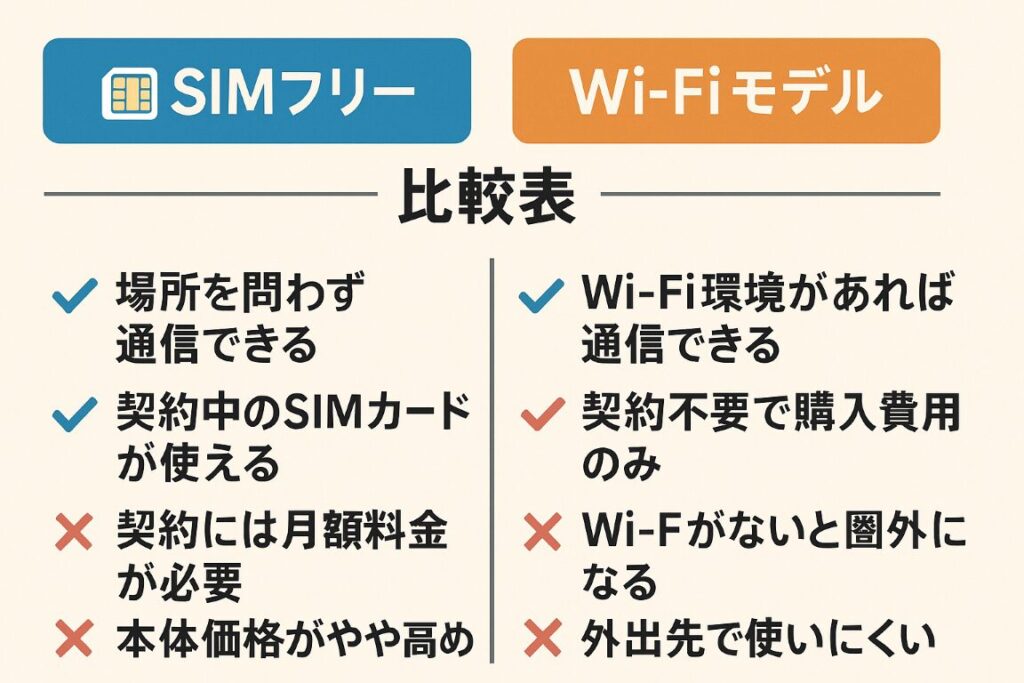 SIMフリーとWi-Fiモデル比較